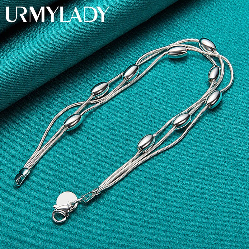 925 Sterling Silver Bead Bracelet Fashion Chain for Womens