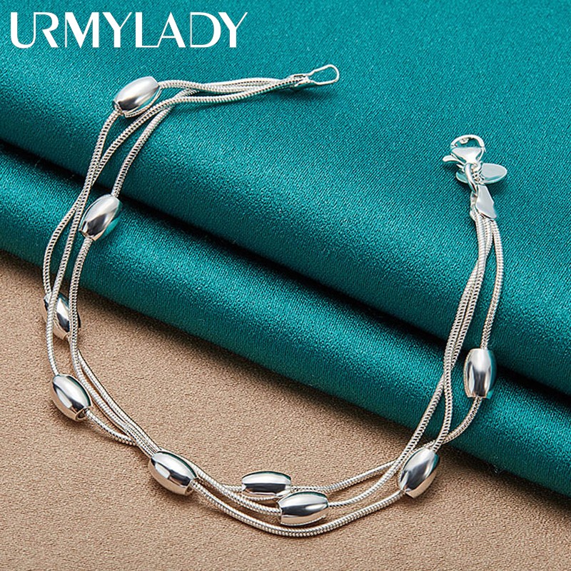 925 Sterling Silver Bead Bracelet Fashion Chain for Womens