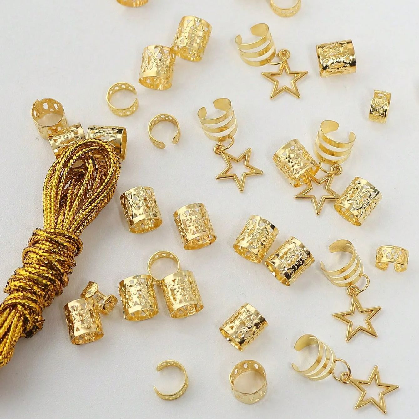 36pcs Star Hair Rings Beads, Braiding Clips, Dreadlock Cuffs & Metal Hair Accessories