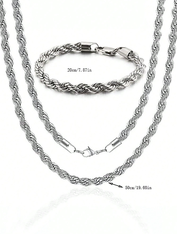 2pcs Twist Chain Necklace & Bracelet Jewelry Set Elegant Matching Accessories