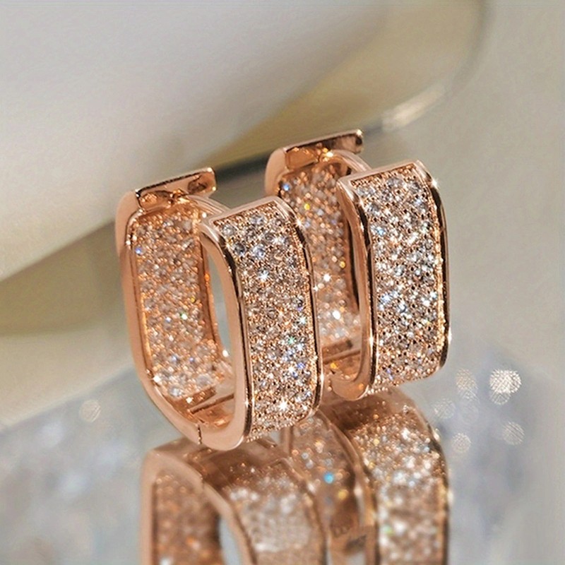 Huitan Korean Fashion CZ Hoop Earrings Silver/Gold Metal Hoops for Women