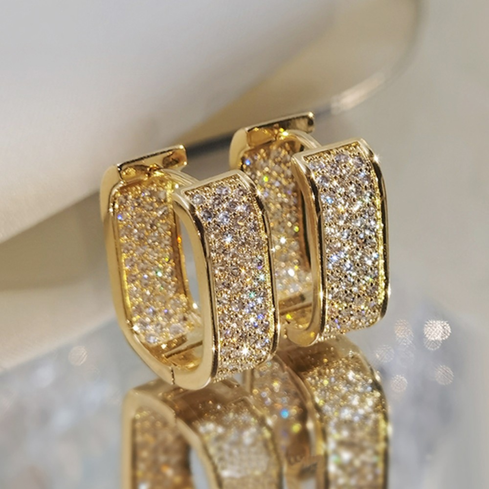 Huitan Korean Fashion CZ Hoop Earrings Silver/Gold Metal Hoops for Women