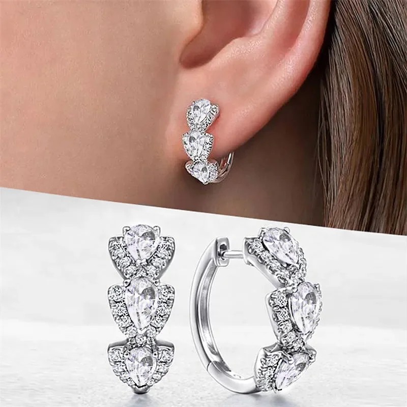 Huitan Luxury Blue CZ Hoop Earrings Elegant Wedding & Party Jewelry for Women