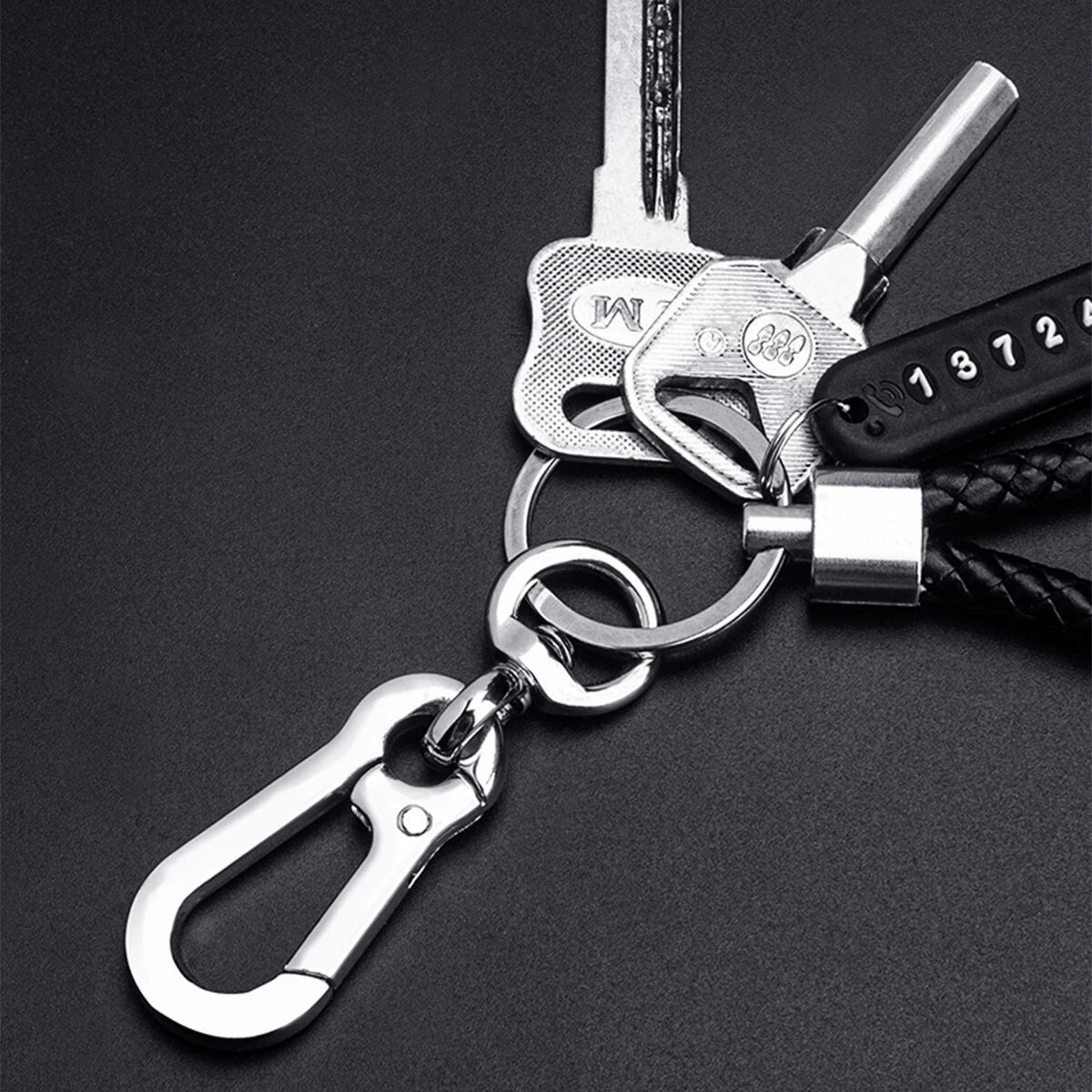 DIY Mobile Number Plate Keychain Punk Woven Leather Anti-Lost Car Keychain for Men