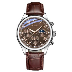 Business Mens Watch  Faux Three-Eye Roman Numeral Dial with Leather Strap