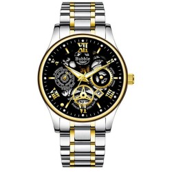 UTHAI Men's Luxury Quartz Watch  Versatile Waterproof Roman Hollow Dial