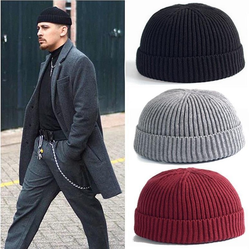 Rimiut Knitted Wool Beanie Simple Warm Skull Cap