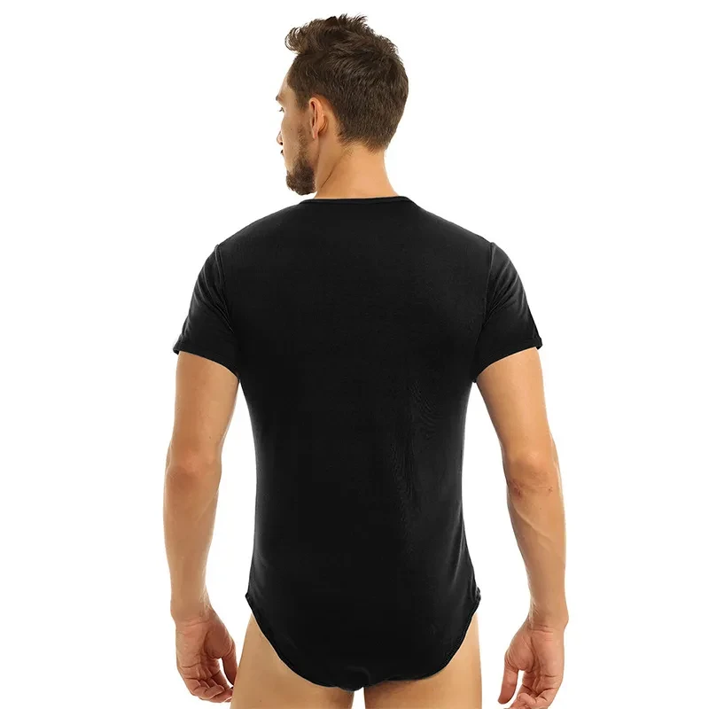 New Short Sleeve Round Neck Button Men's Breathable One-piece Home Pajamas