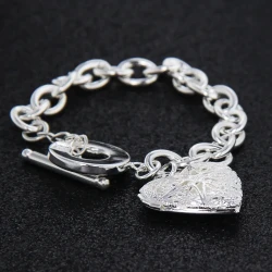 Buckle Mesh Heart Photo Frame Pendant Bracelet