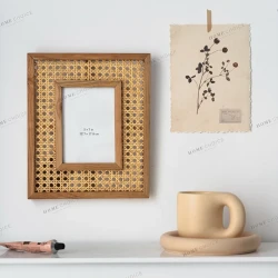 Rectangular Solid Wood Rattan Photo Frame
