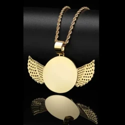 Memory Angel Wings Round Photo Pendant Micro-inlaid Zircon