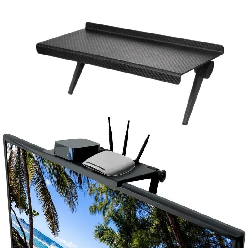 Computer & TV Screen Storage Rack Wireless Router & Set-Top Box Organizer, No-Perforation Bracket