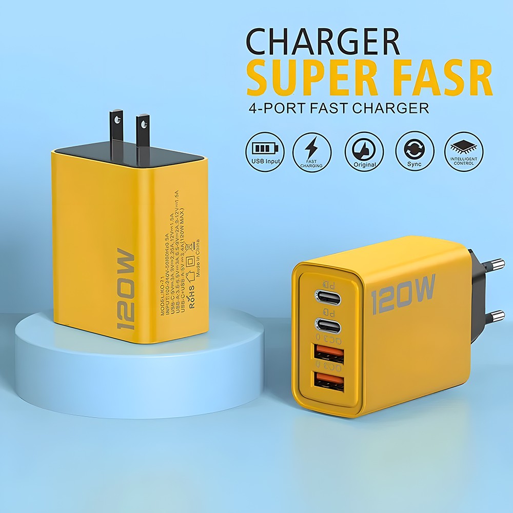 4-Port USB-C PD Quick Charger Fast Charging Adapter with Quick Charge 3.0 for iPhone, Samsung, Xiaomi, Huawei