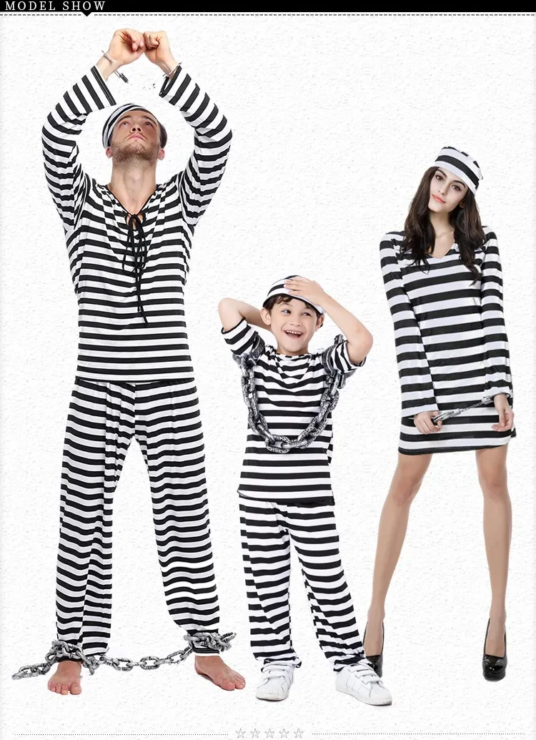 Striped parent-child prisoner costume