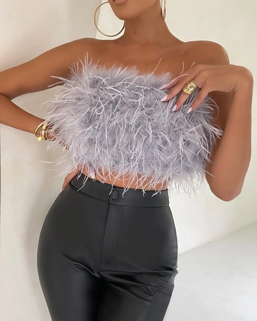 Versatile Fashion Fluffy Multi-color Fur Bra