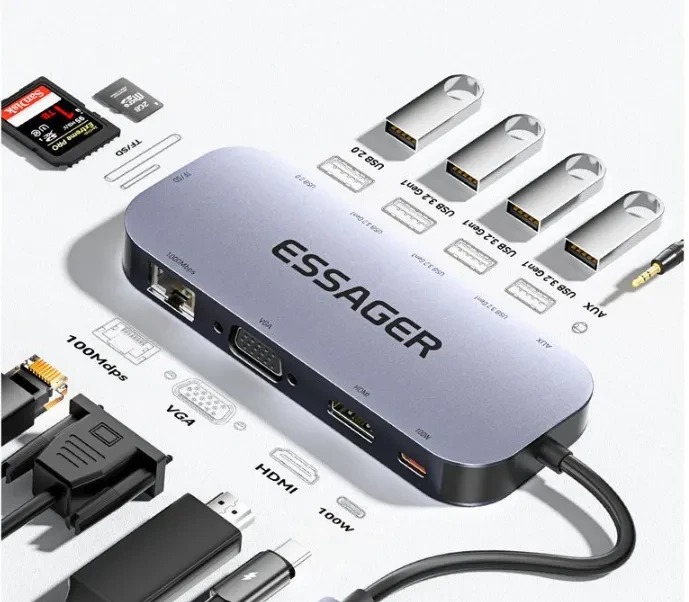 11-in-1 Expansion Dock Typ-c HUB Multi-function Gigabit Network Port Cable Seperater