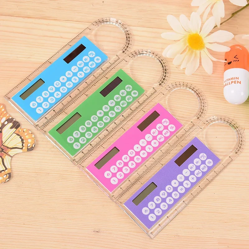 Hot Selling Solar Mini Calculator Magnifier Multifunction Ultra-thin Ruler Office Supplies