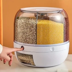 Rice Dispenser 6-Grid Rice Storage Container Rotating Rice Storage Bucket