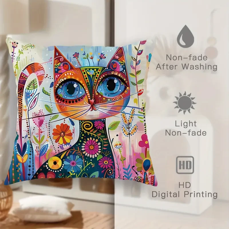 JIT 4-Pack Contemporary Throw Cushion Covers Velvet Cat Floral Abstract Art