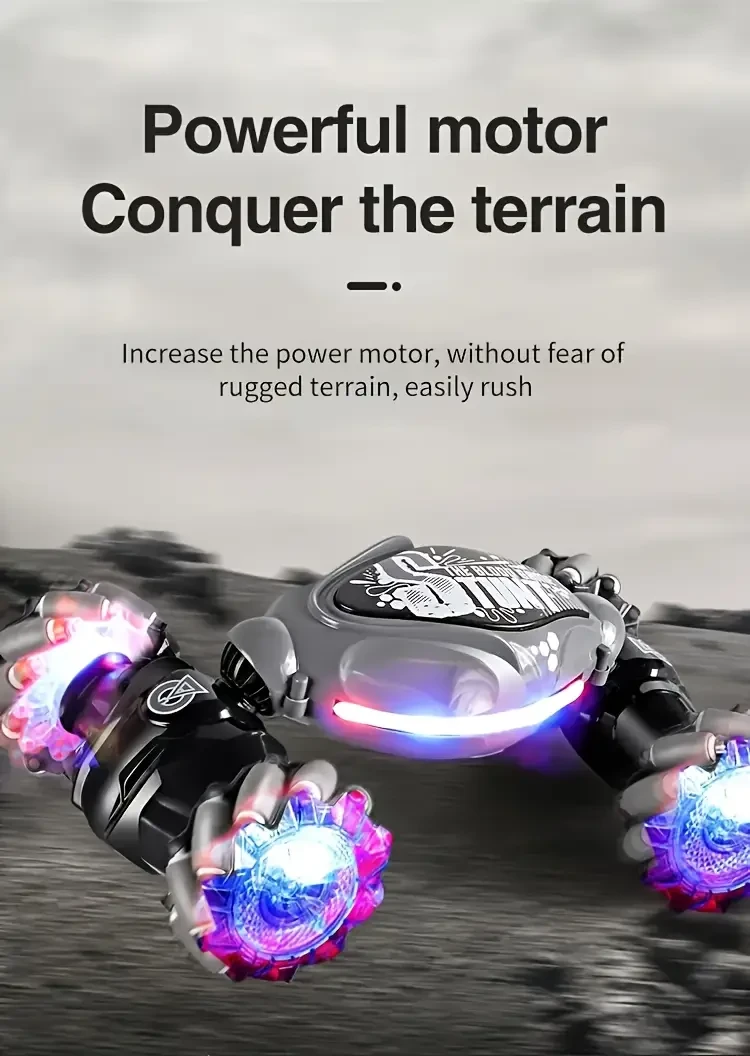 TurboDrift 4WD Gesture Controlled RC Car Dual-Side Rotating Off-Road Vehicle with LED Lights & Music