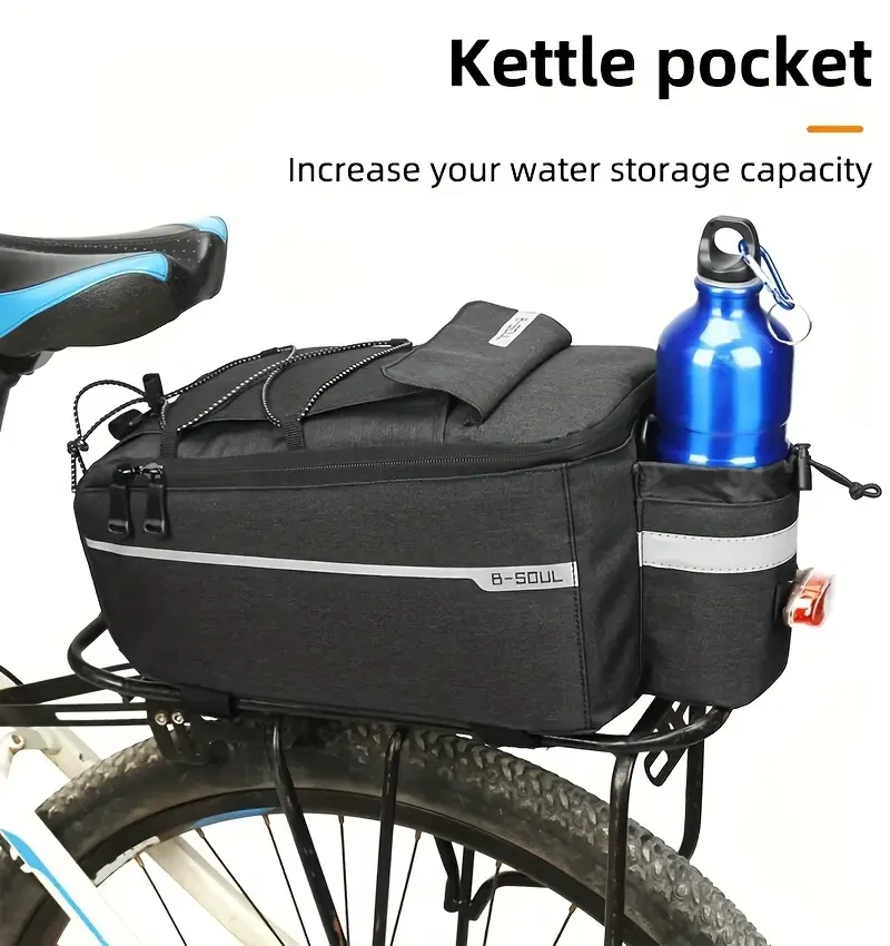 B-SOUL Bike Pannier Bag, Large Capacity Cycling Rear Rack Travel Bag, Durable Nylon Fabric, Water-Resistant, Reflective, with Insulated Layer, Detachable Shoulder Strap, Tool & Accessory Storage, for Mountain and Road Bikes, Festive Gift for Easter, Indep