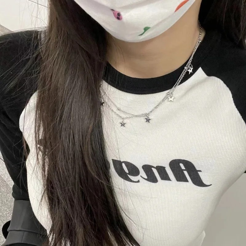 Y2K Double Layer Star Pendant Necklace  Vintage-Inspired Fashion Neck Decoration