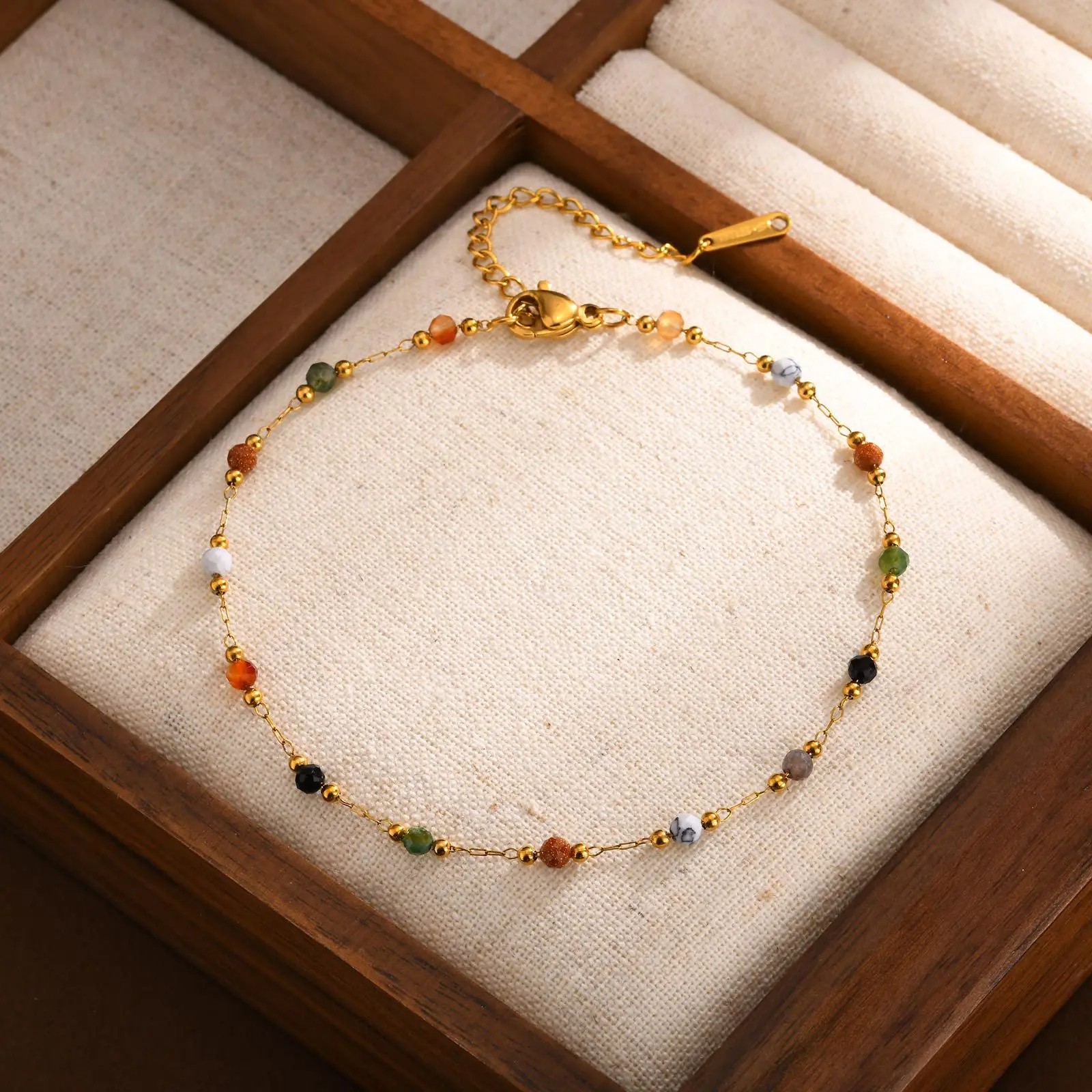 316L Stainless Steel Natural Colored Beads Bracelet for Women