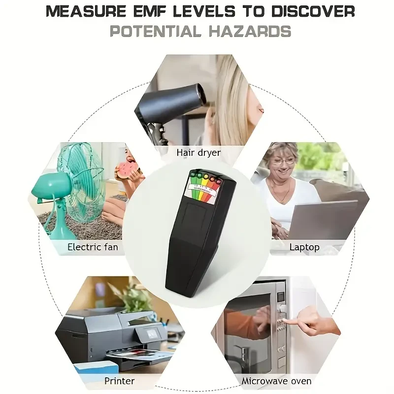 K2 Portable EMF Detector - 5-LED Gauss Meter with Easy-Read, Multi-Color Indicators, Battery-Operated, Compact & Durable for Paranormal Research & Home Safety, Black/White