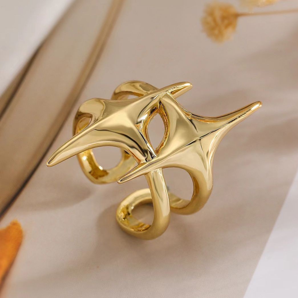 Y2K Hip Hop Silver Color Copper Stars Open Rings for Women Men