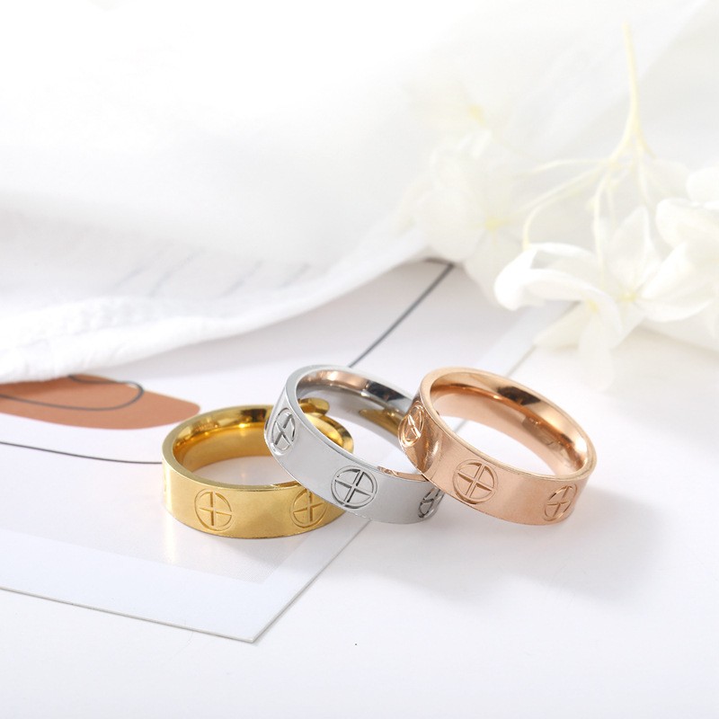 Fashion Classic Cross Stainless Steel Rings - Gold Color Luxury Wedding Jewelry