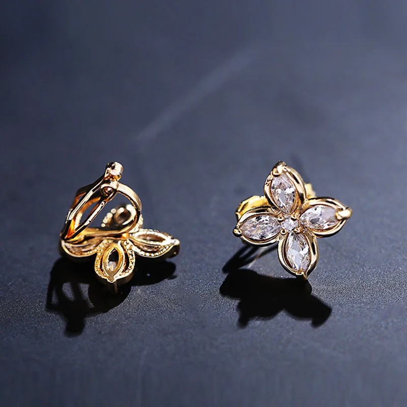 JIOFREE AAA Cubic Zirconia Flower Shape Clip-on Earrings - No Piercing Charm Jewelry for Women