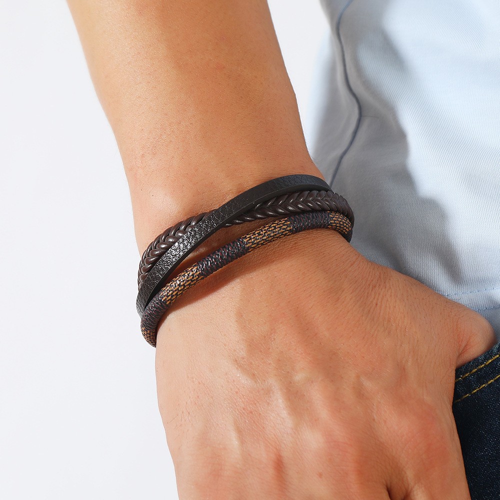 Men's Layered Retro Retro Patterns Leather Bracelet