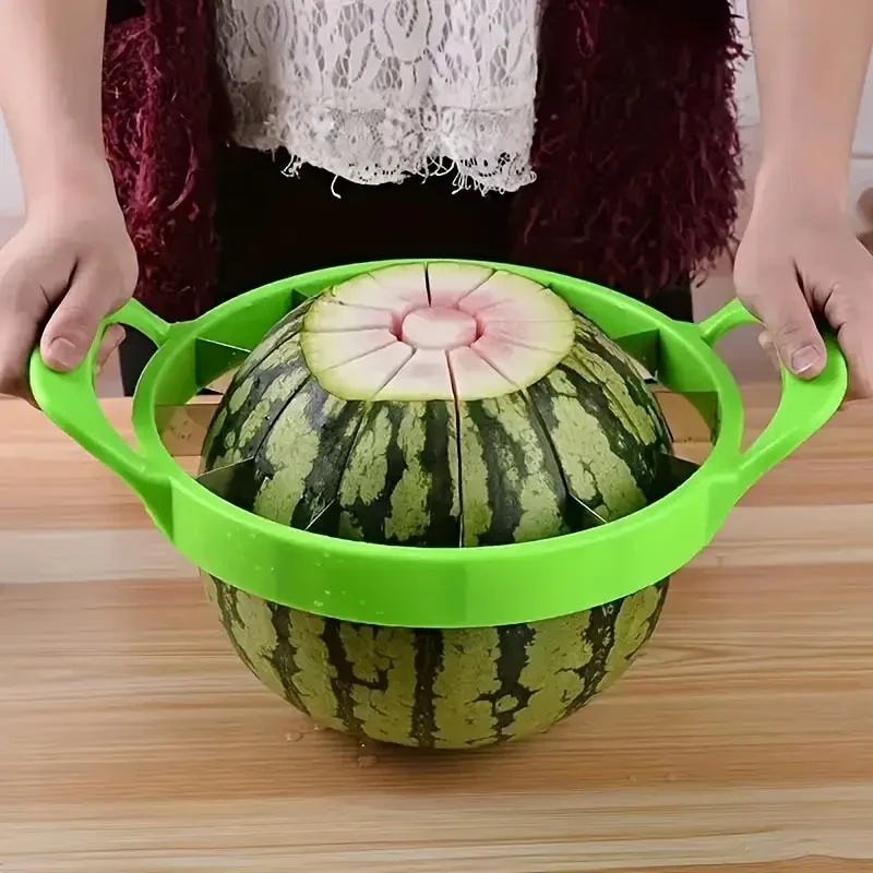 Stainless Steel Fruit Cutter with Green Ergonomic Handle