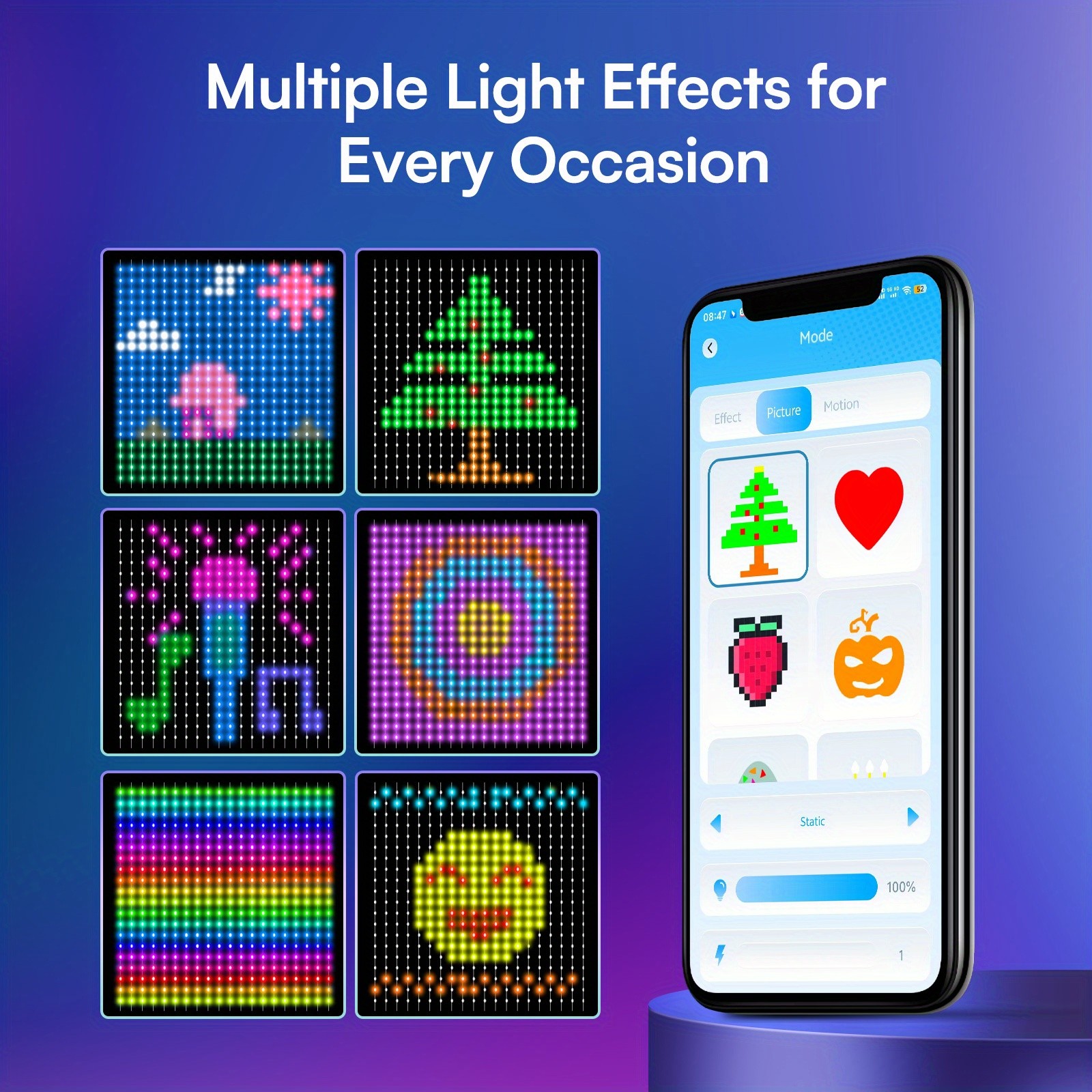 6.6x6.6ft Smart Window Light – RGB-IC Dynamic LED Curtain String Light for Indoor and Outdoor Use, Perfect for Halloween, Christmas, and Valentine’s Day