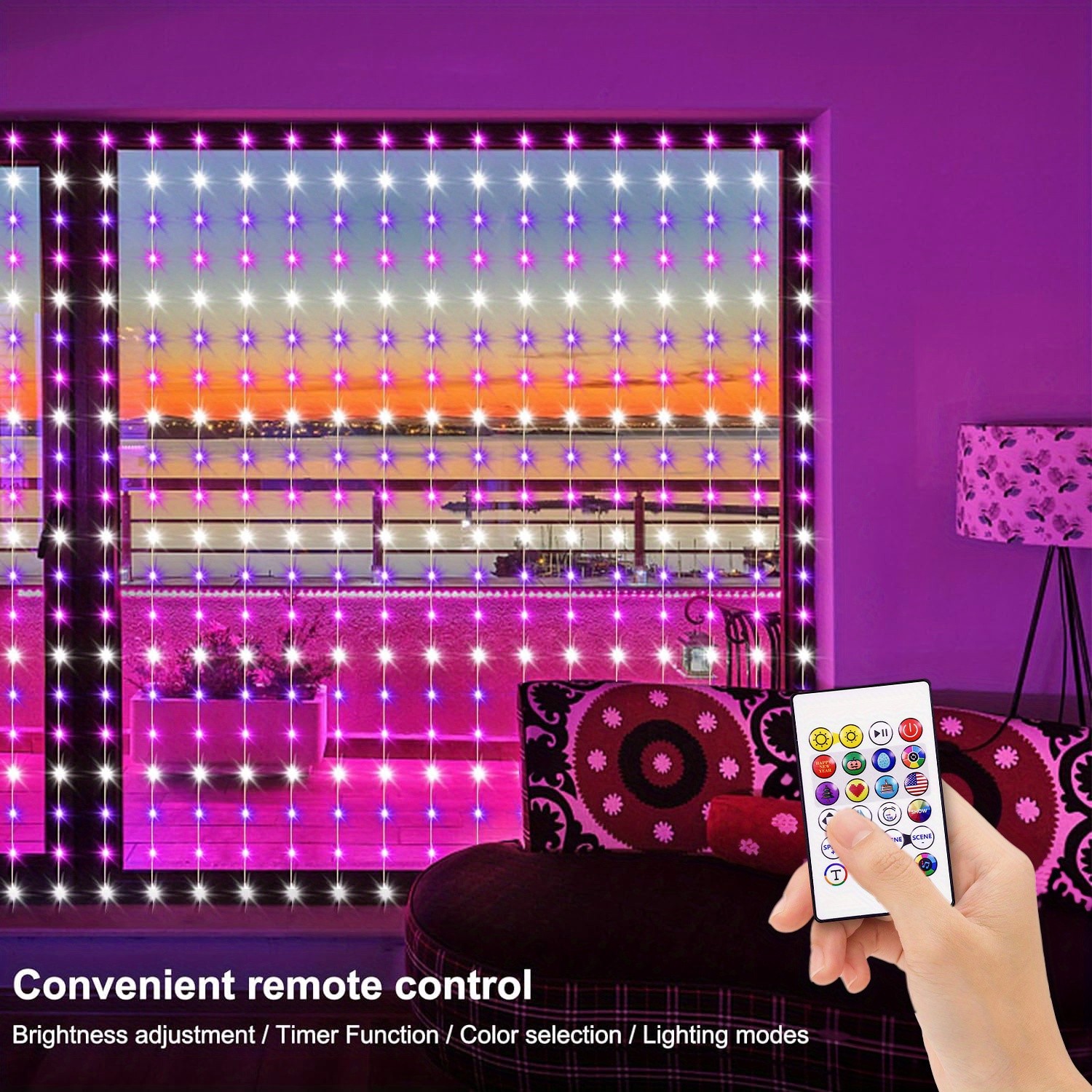 6.6x6.6ft Smart Window Light – RGB-IC Dynamic LED Curtain String Light for Indoor and Outdoor Use, Perfect for Halloween, Christmas, and Valentine’s Day