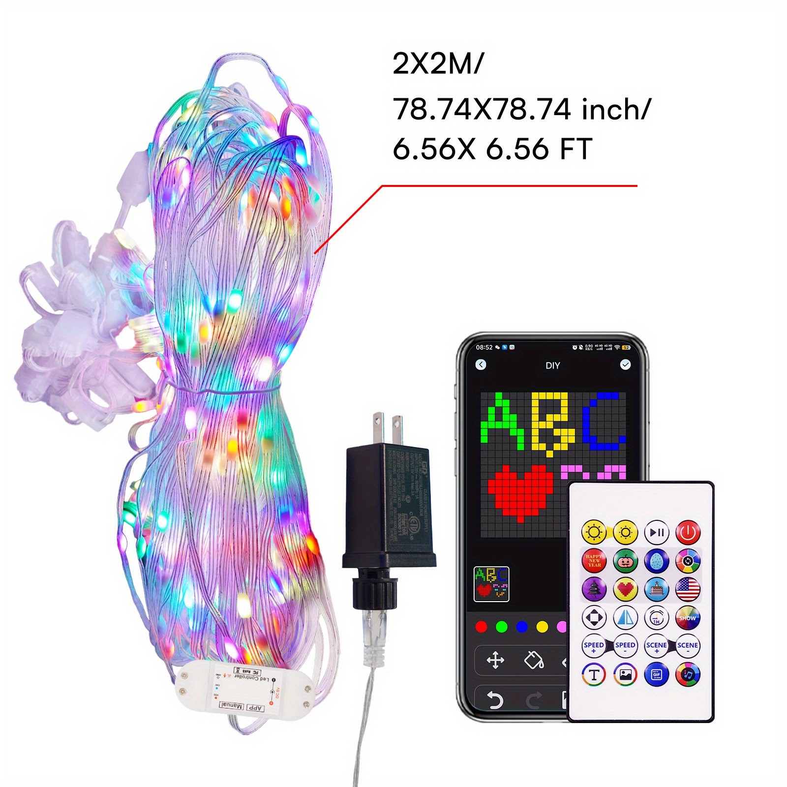 6.6x6.6ft Smart Window Light – RGB-IC Dynamic LED Curtain String Light for Indoor and Outdoor Use, Perfect for Halloween, Christmas, and Valentine’s Day