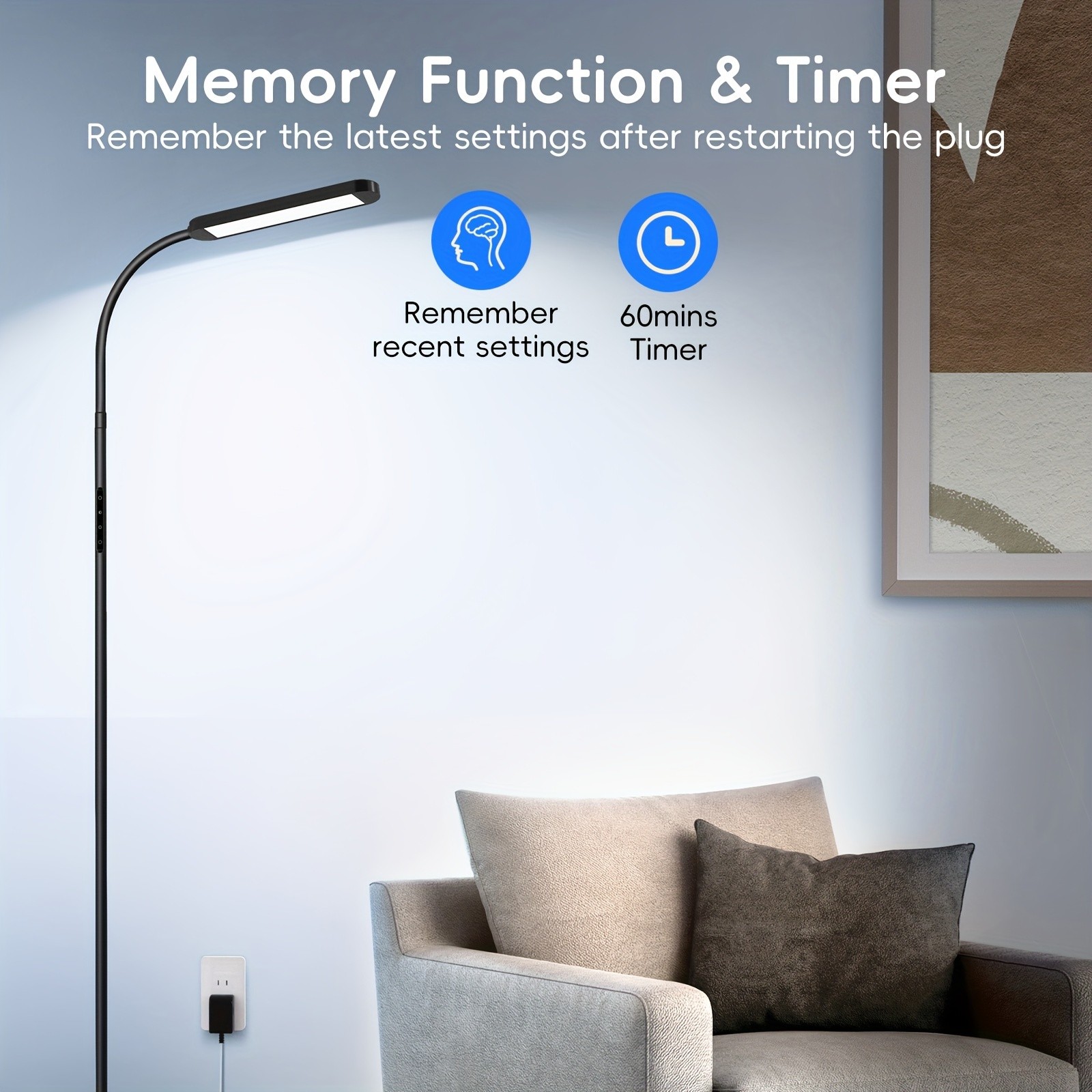 MediAcous Floor Lamp – LED Floor Lamp for Living Room, 5 Colors & Brightness, Stepless Adjustable, Standing Lamp with 1-Hour Timer, Remote & Button Control, Dimmable Reading Floor Lights, Works with Wall Switch