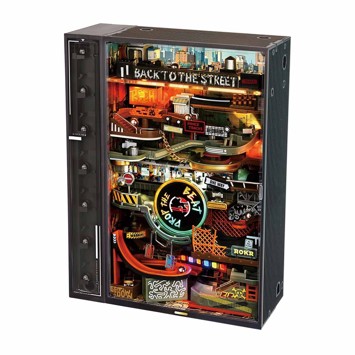 ROKR Parallel World 3D Puzzle Hip-Hop Street Themed Mechanical Marble Run Model Kit DIY Wooden Desk Decor For Adults & Teens