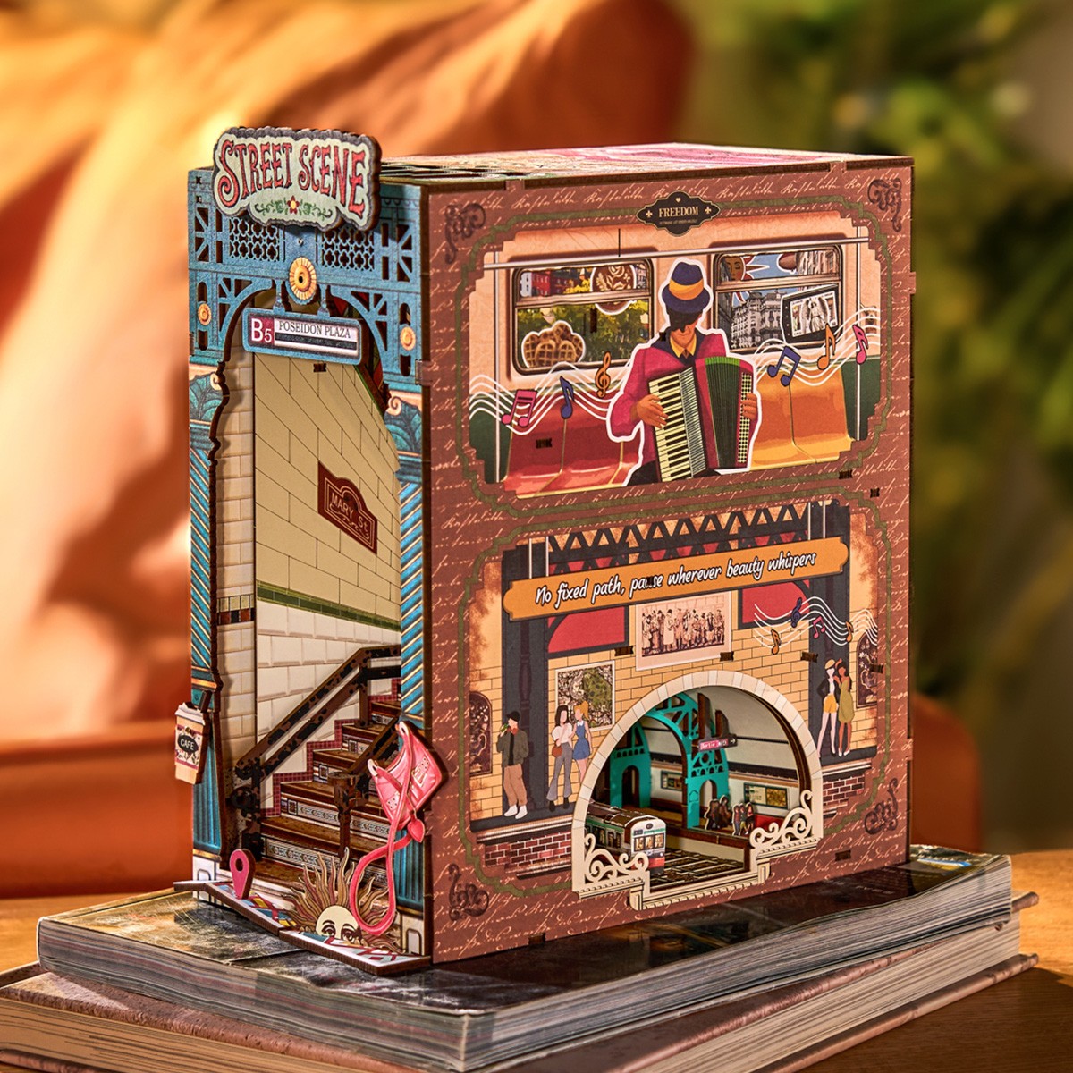 Rolife Book Nook Kit DIY 3D Wooden Miniature Street Scene With LED Lighting For Adults