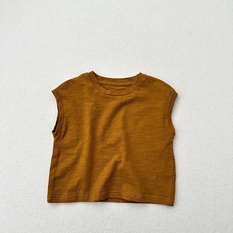 Slub Cotton Sleeveless Drop-shoulder T-shirt For Boys And Girls