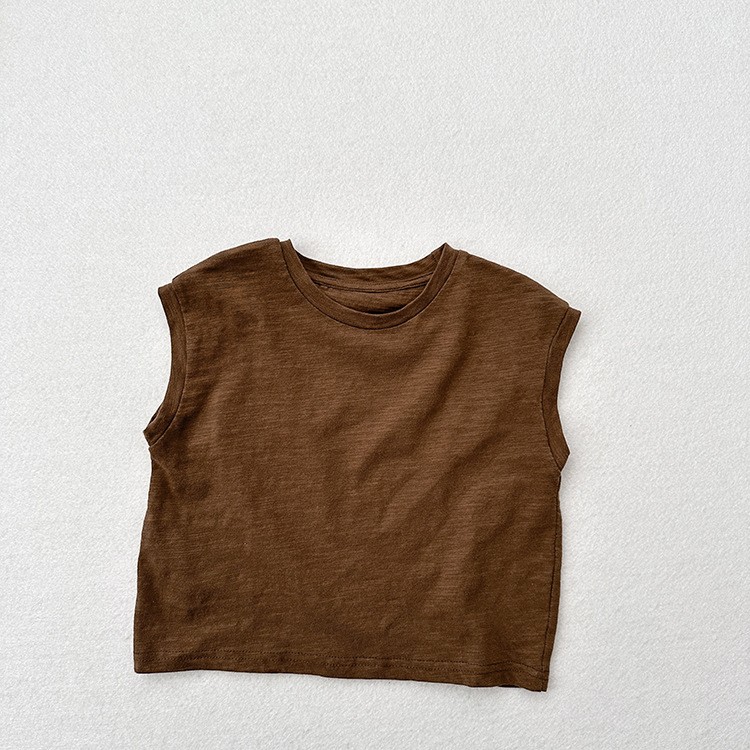 Slub Cotton Sleeveless Drop-shoulder T-shirt For Boys And Girls