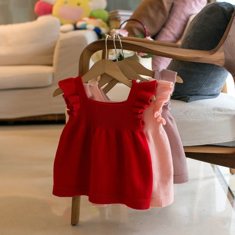Children's Clothing Kids' Sweater Girls' Sundress Solid Color