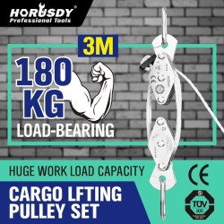 20M Cargo Lifting Rope Winch Hoist Pulley Puller Set