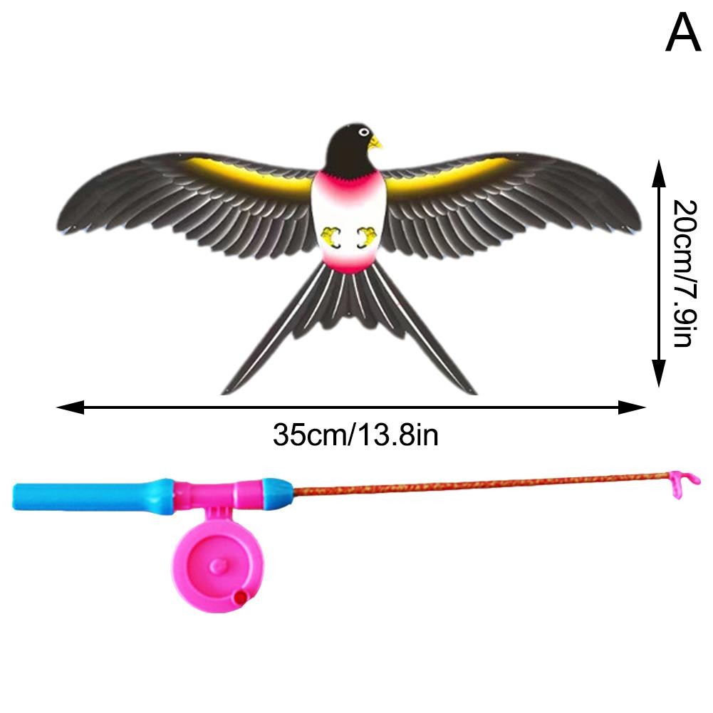 Childrens Kite Toy Cartoon Eagle & Butterfly Foldable Mini Kite with Hand Brake & Fishing Rod