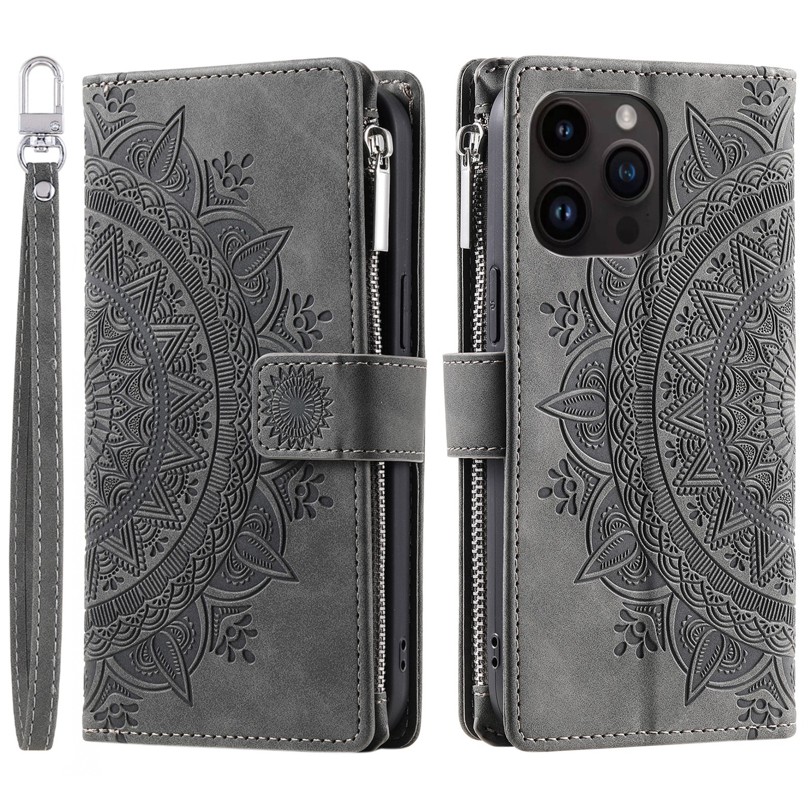 Card Zipper Bag Mobile Phone Leather Embossed Card Insert Protective Shell