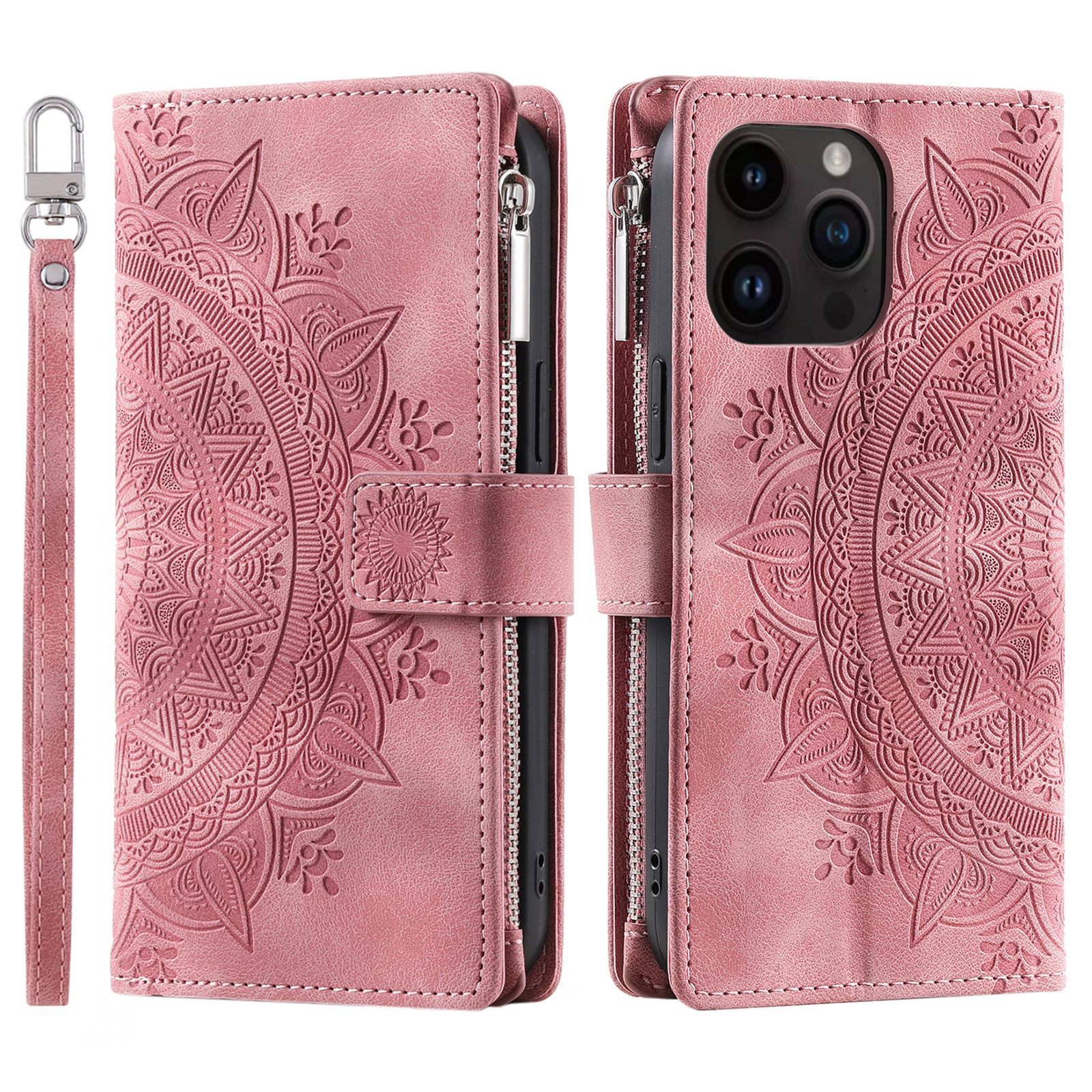 Card Zipper Bag Mobile Phone Leather Embossed Card Insert Protective Shell