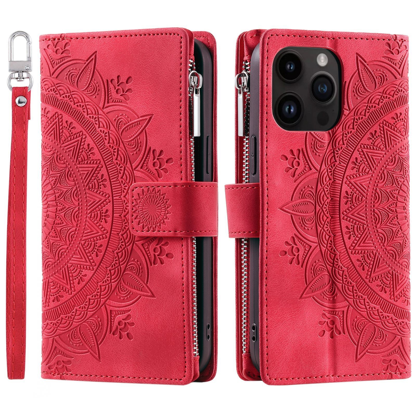 Card Zipper Bag Mobile Phone Leather Embossed Card Insert Protective Shell