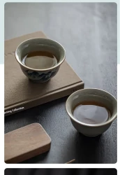 Retro Hand-painted Old Clay Ru Ware Kung Fu Tea Cup