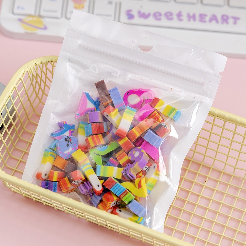 50 PCs Pearlescent Film Bags Cartoon Fruit Mini Eraser