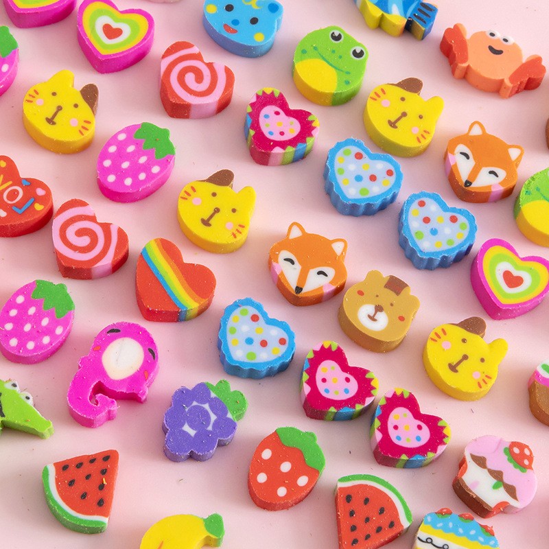 50 PCs Pearlescent Film Bags Cartoon Fruit Mini Eraser